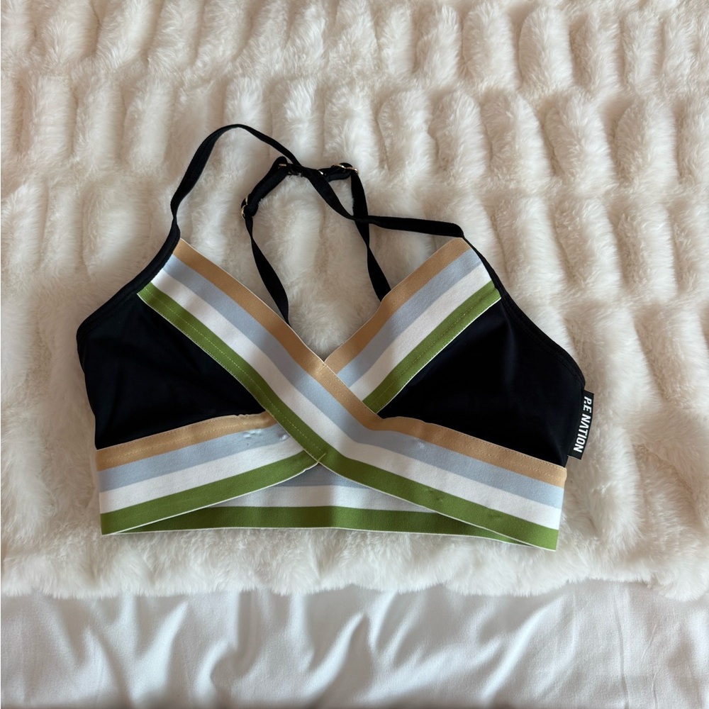 PE Nation Women's Black and Green Striped Bralette
